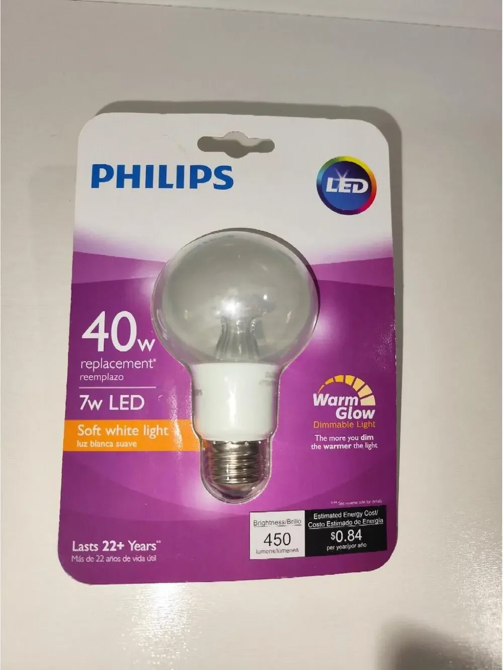 Philips 7 Watt (40W) Soft White Dimmable LED Lightbulb  NEW